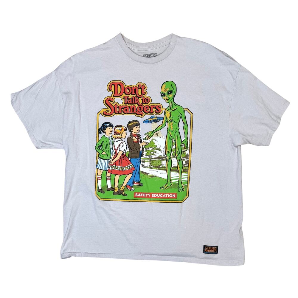Steven Rhodes Graphic T-Shirt Don't Talk to Strangers Adult 2X UFO Alien